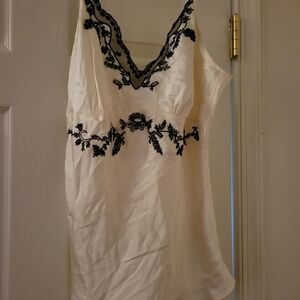 Worthington Black Embroidered Cream Silk Tank Top
